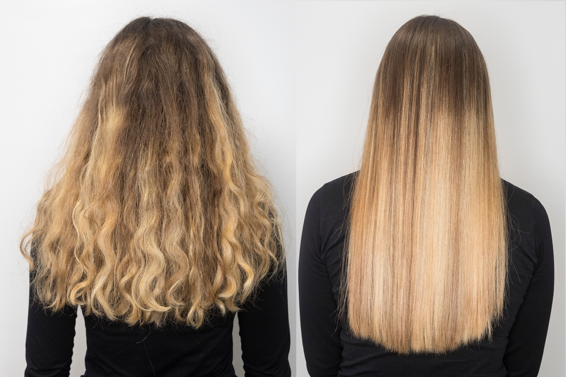 keratine behandeling van blond lang haar